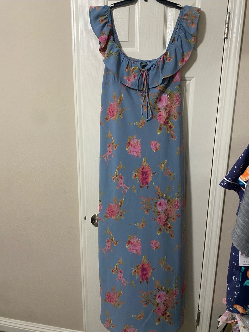 Women’s Wild Fable Blue Floral Ruffle-Trim Maxi Dress